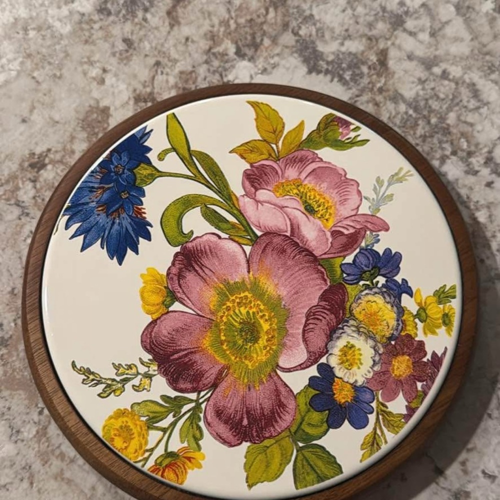 MacKenzie-Childs Floral Trivet with Pink and Blue Accents